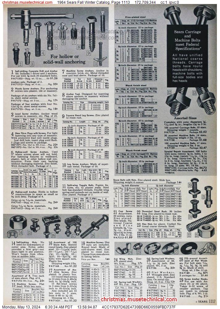 1964 Sears Fall Winter Catalog, Page 1113