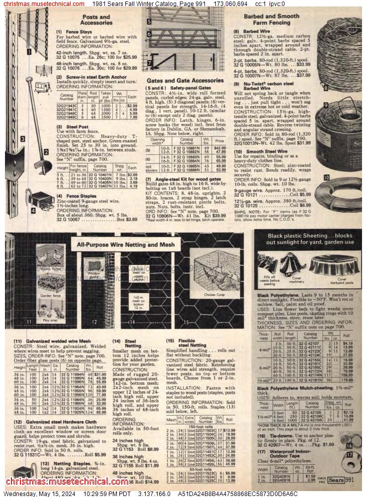 1981 Sears Fall Winter Catalog, Page 991