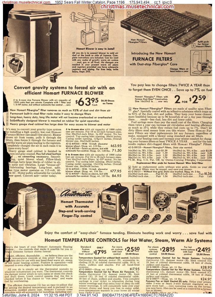 1952 Sears Fall Winter Catalog, Page 1196