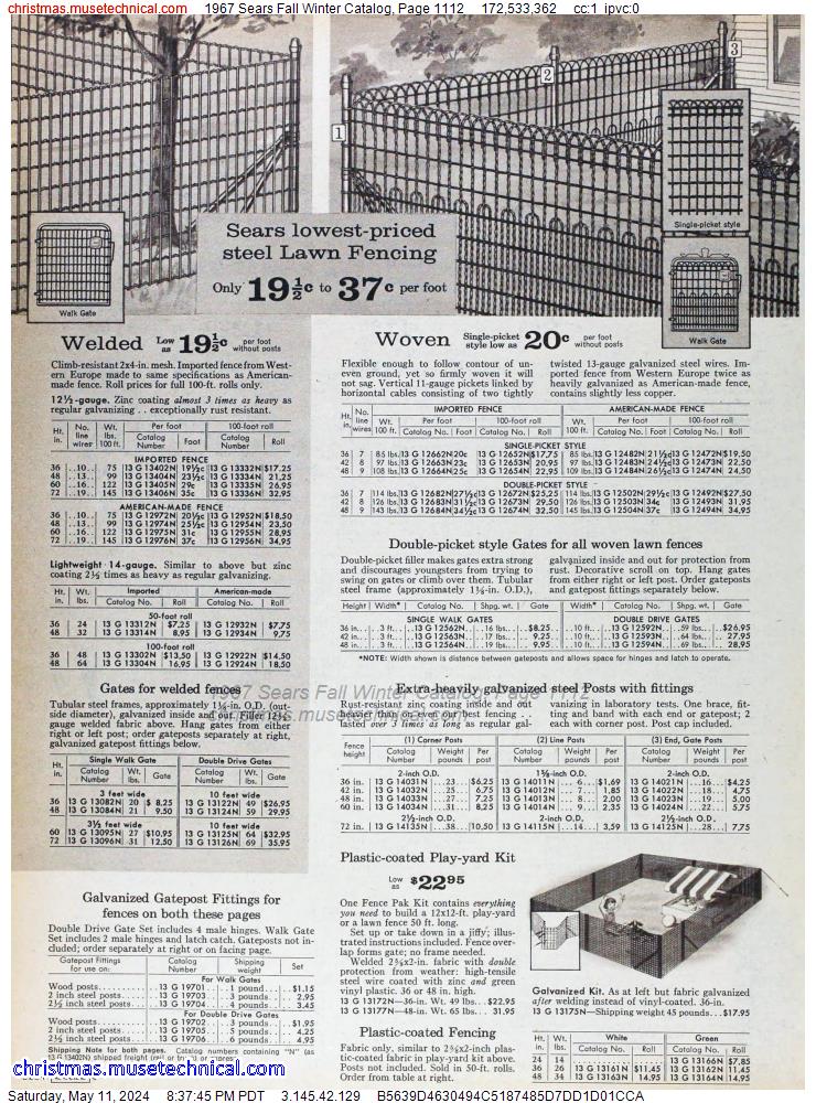 1967 Sears Fall Winter Catalog, Page 1112