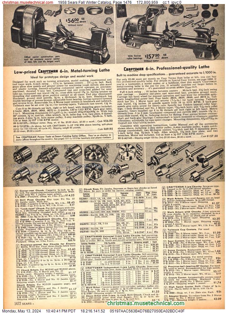 1958 Sears Fall Winter Catalog, Page 1476