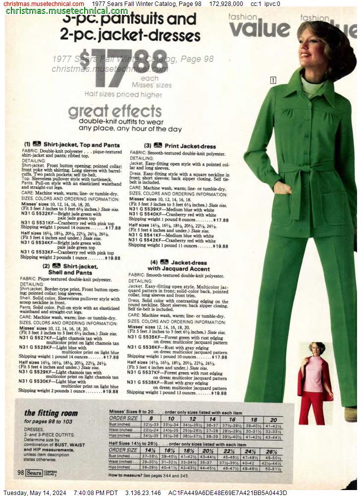 1977 Sears Fall Winter Catalog, Page 98