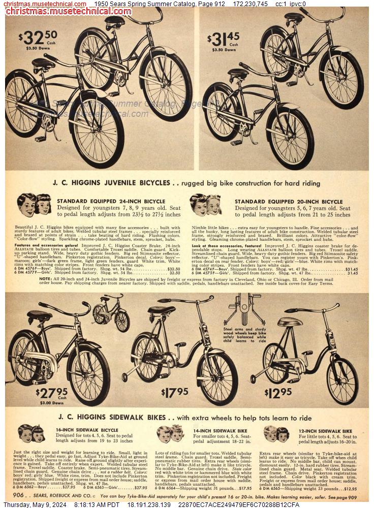1950 Sears Spring Summer Catalog, Page 912