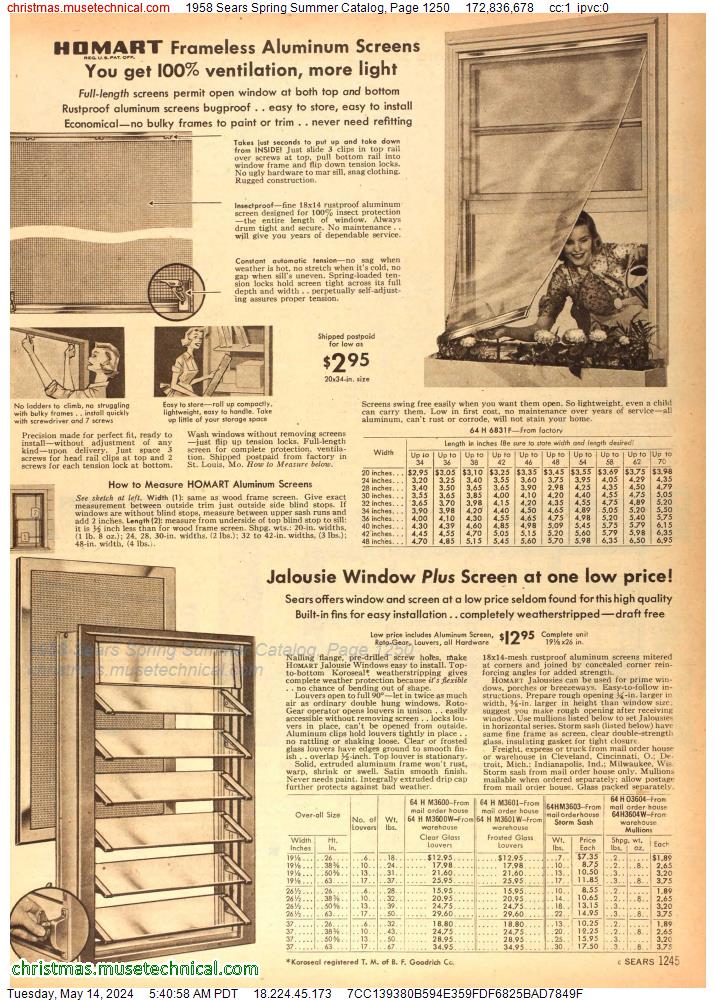 1958 Sears Spring Summer Catalog, Page 1250