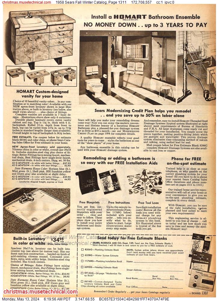 1958 Sears Fall Winter Catalog, Page 1311