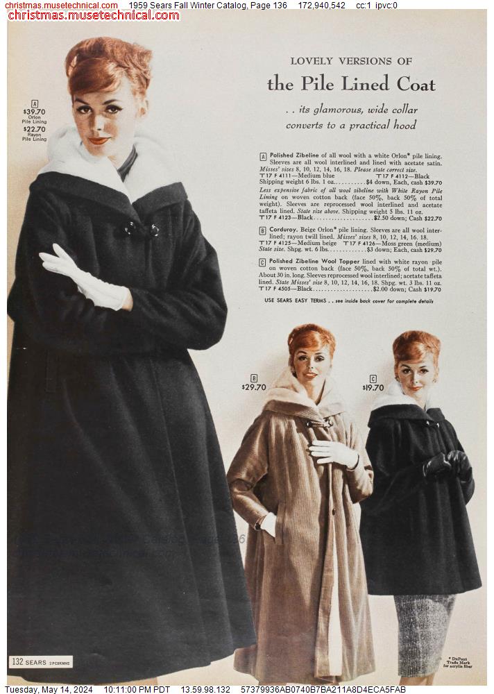 1959 Sears Fall Winter Catalog, Page 136