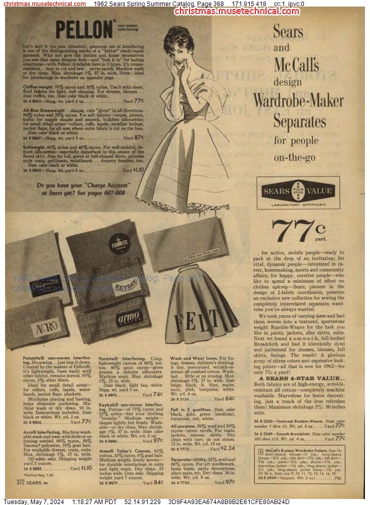 1962 Sears Spring Summer Catalog, Page 368
