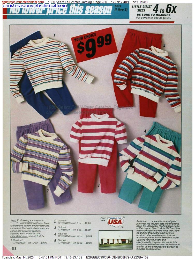 1986 Sears Fall Winter Catalog, Page 286