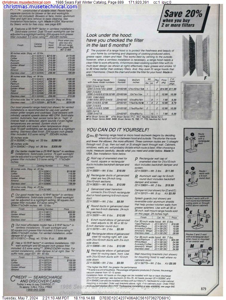 1986 Sears Fall Winter Catalog, Page 889