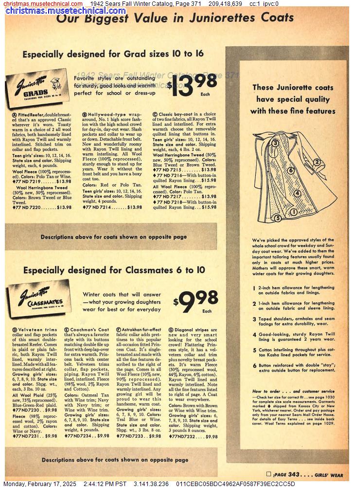 1942 Sears Fall Winter Catalog, Page 371