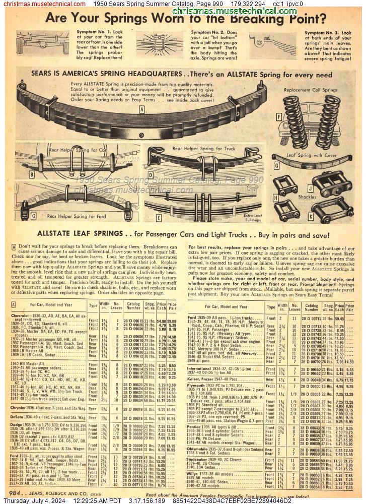 1950 Sears Spring Summer Catalog, Page 990