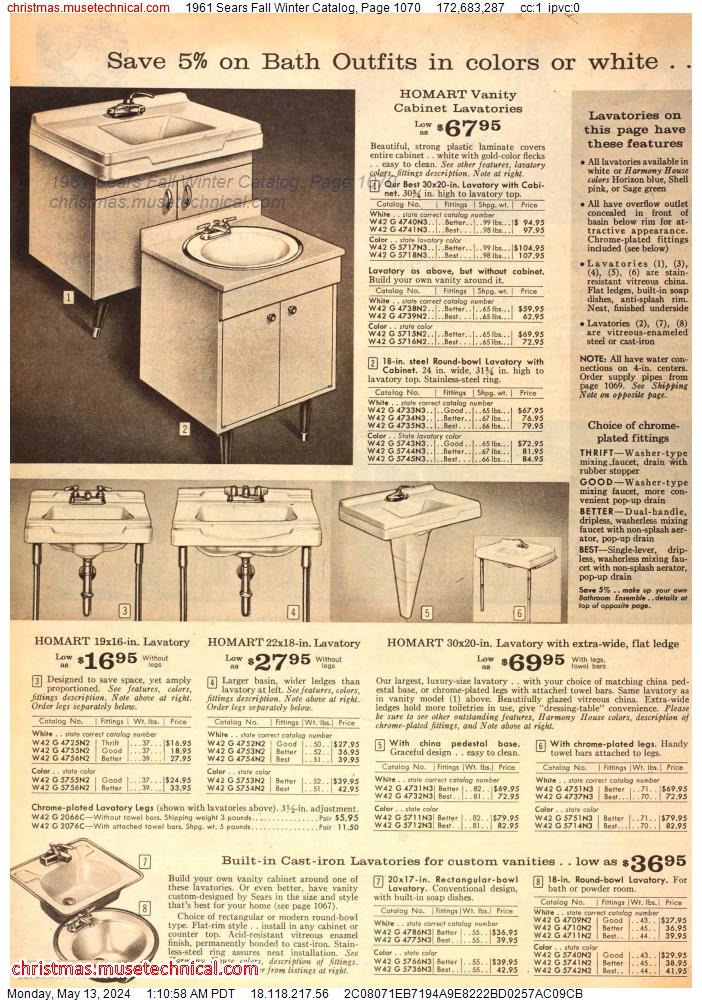 1961 Sears Fall Winter Catalog, Page 1070