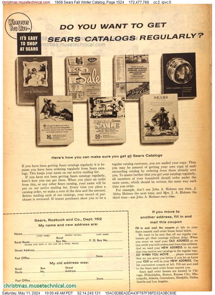 1958 Sears Fall Winter Catalog, Page 1524