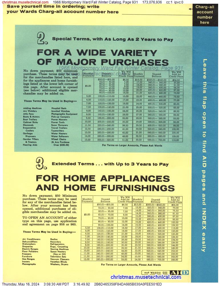 1966 Montgomery Ward Fall Winter Catalog, Page 931
