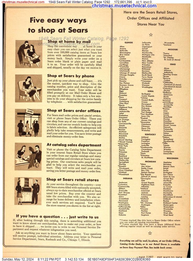 1948 Sears Fall Winter Catalog, Page 1292