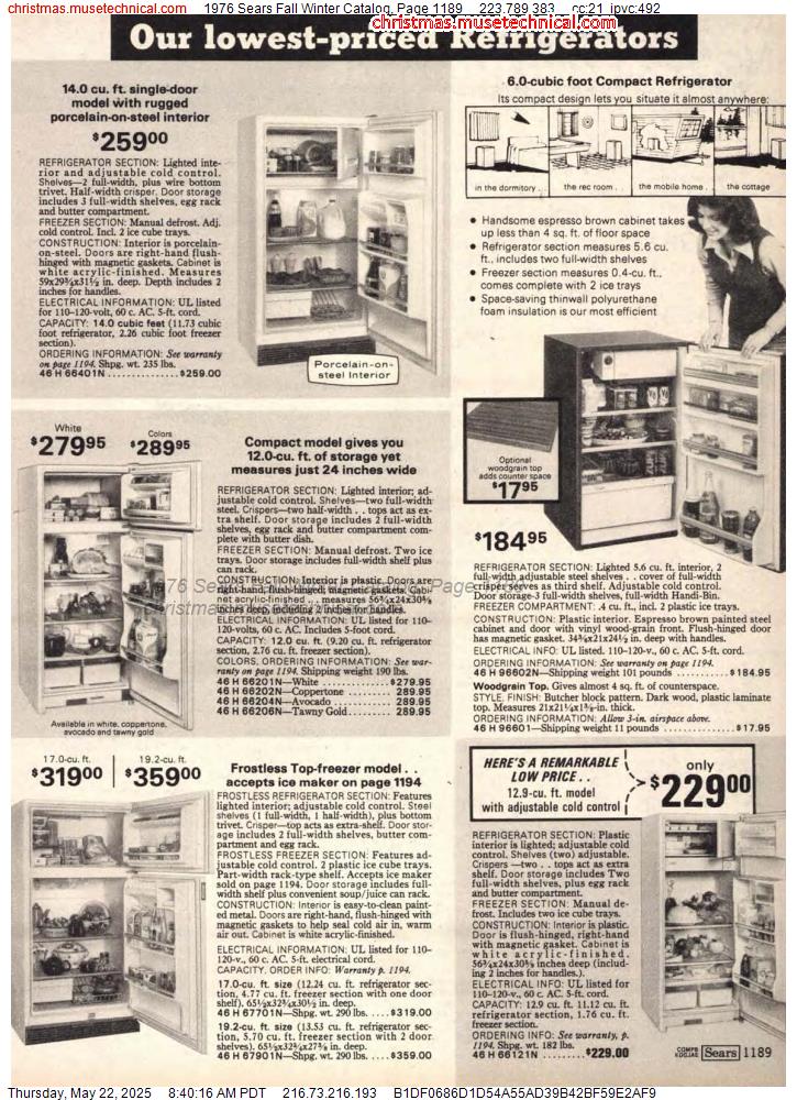 1976 Sears Fall Winter Catalog, Page 1189