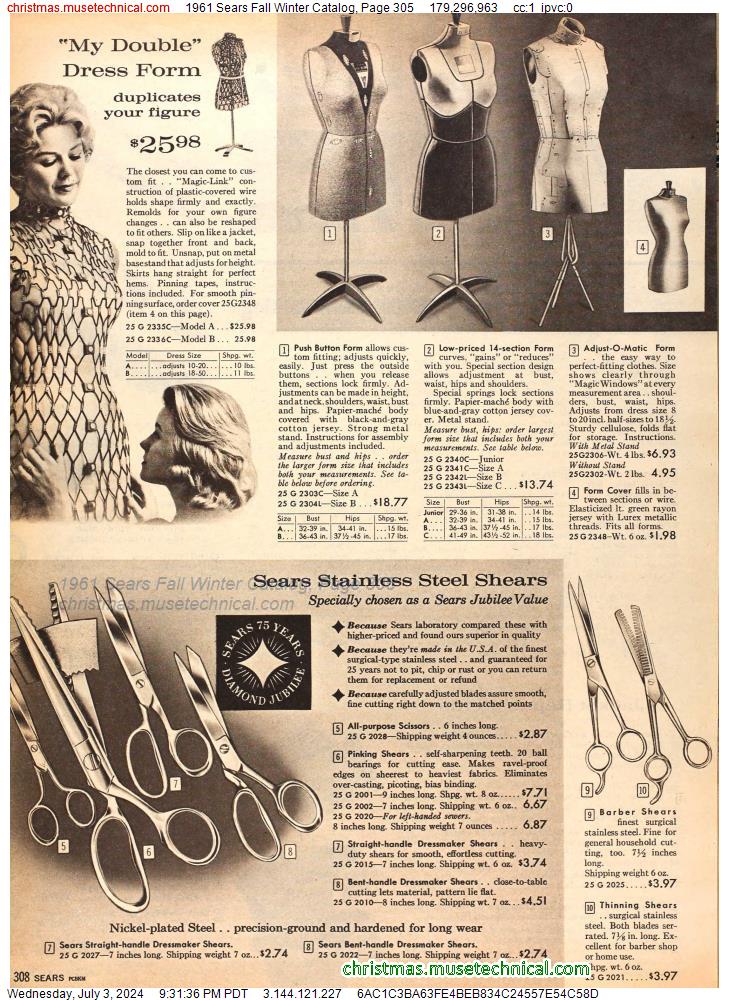 1961 Sears Fall Winter Catalog, Page 305