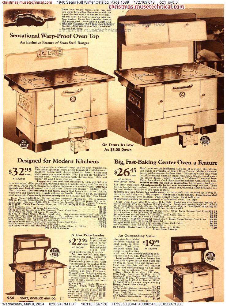 1940 Sears Fall Winter Catalog, Page 1089