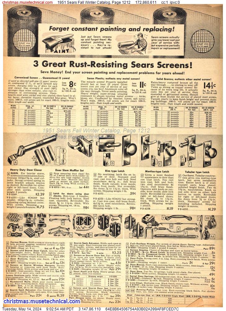 1951 Sears Fall Winter Catalog, Page 1212