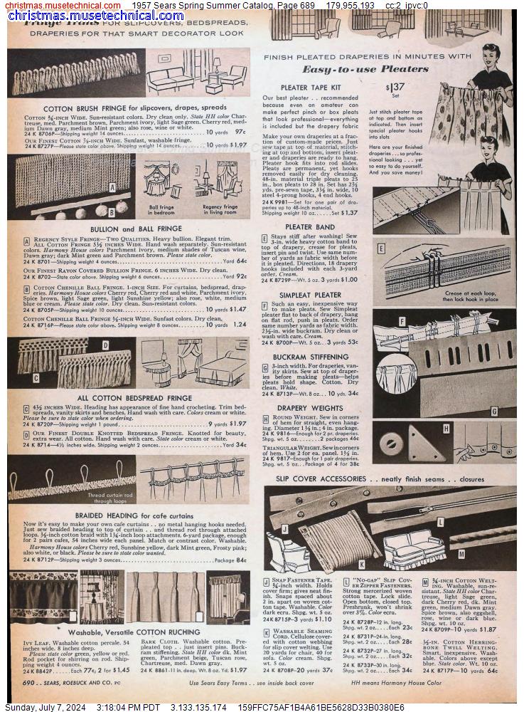 1957 Sears Spring Summer Catalog, Page 689