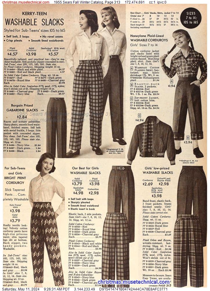 1955 Sears Fall Winter Catalog, Page 313