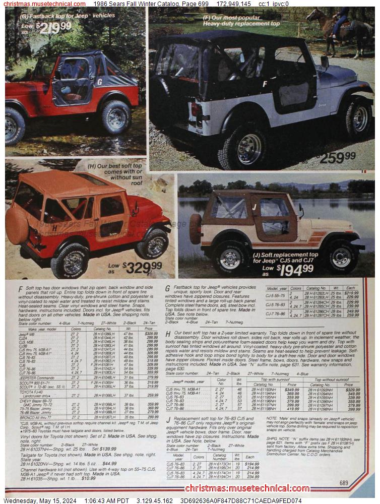 1986 Sears Fall Winter Catalog, Page 699