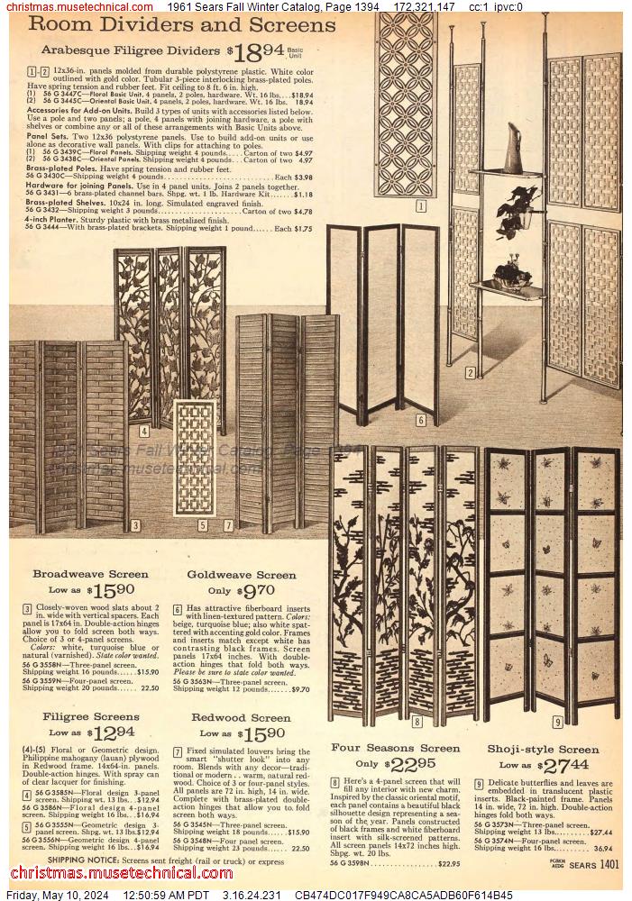 1961 Sears Fall Winter Catalog, Page 1394