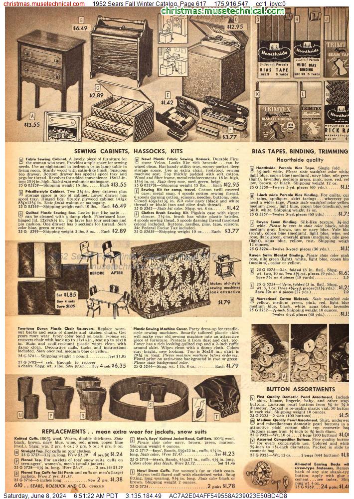 1952 Sears Fall Winter Catalog, Page 617
