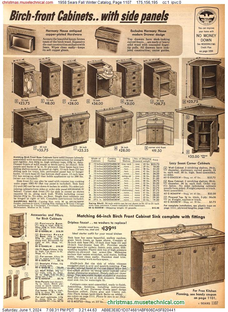 1958 Sears Fall Winter Catalog, Page 1107