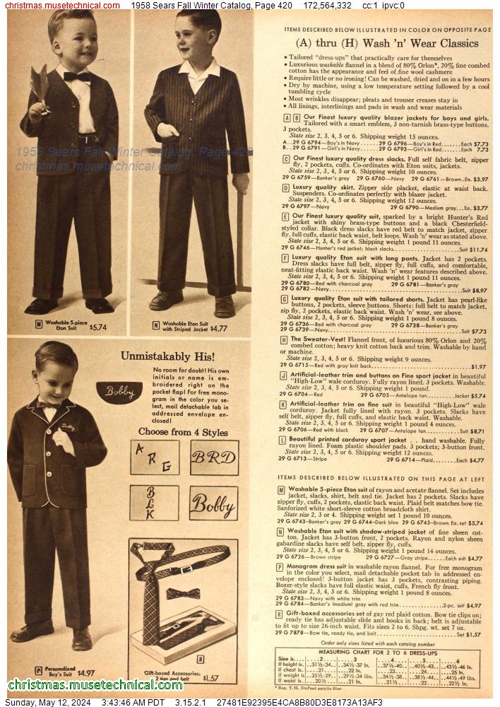 1958 Sears Fall Winter Catalog, Page 420