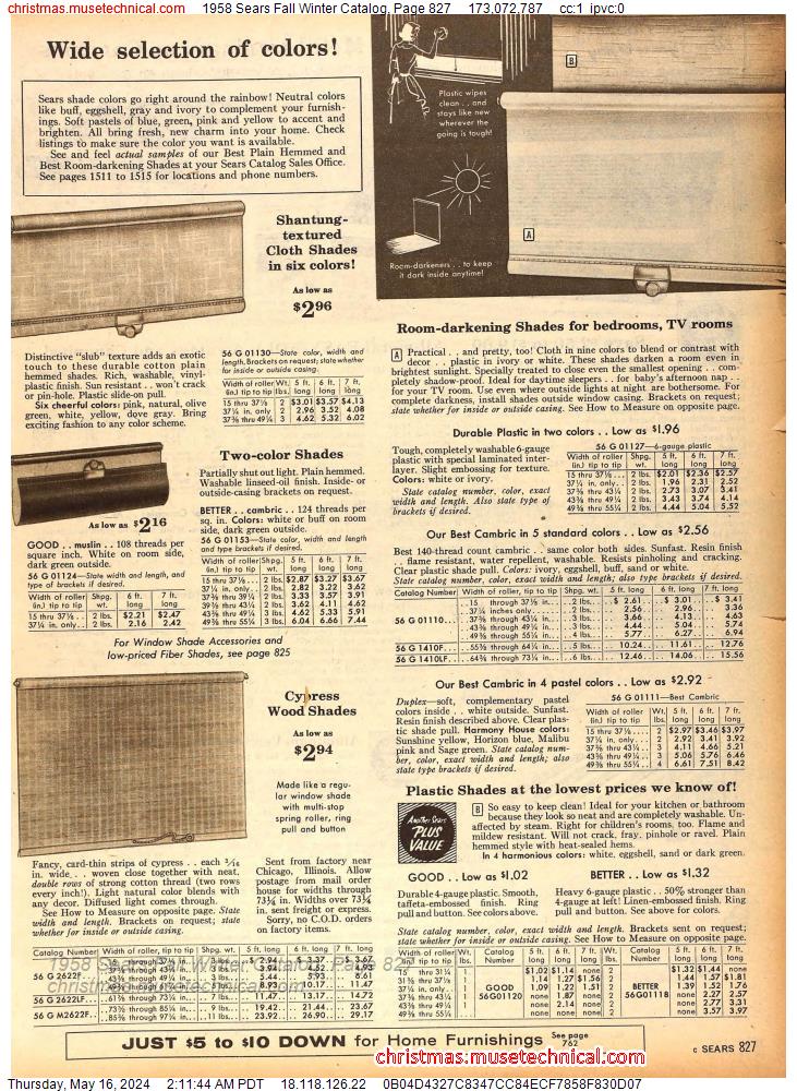 1958 Sears Fall Winter Catalog, Page 827