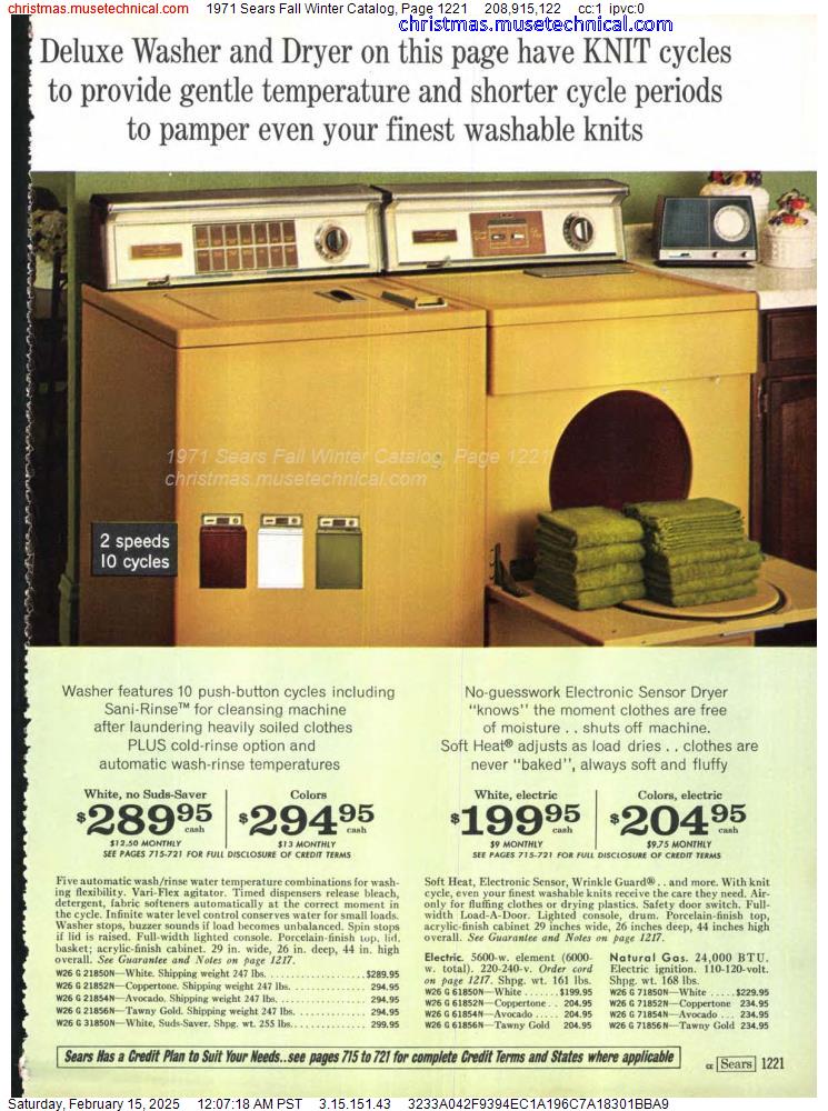 1971 Sears Fall Winter Catalog, Page 1221