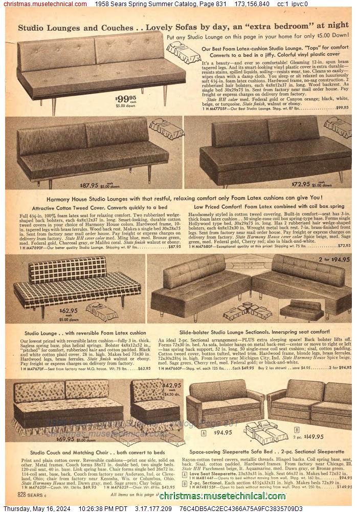 1958 Sears Spring Summer Catalog, Page 831