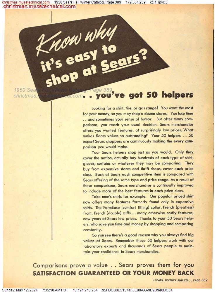 1950 Sears Fall Winter Catalog, Page 389