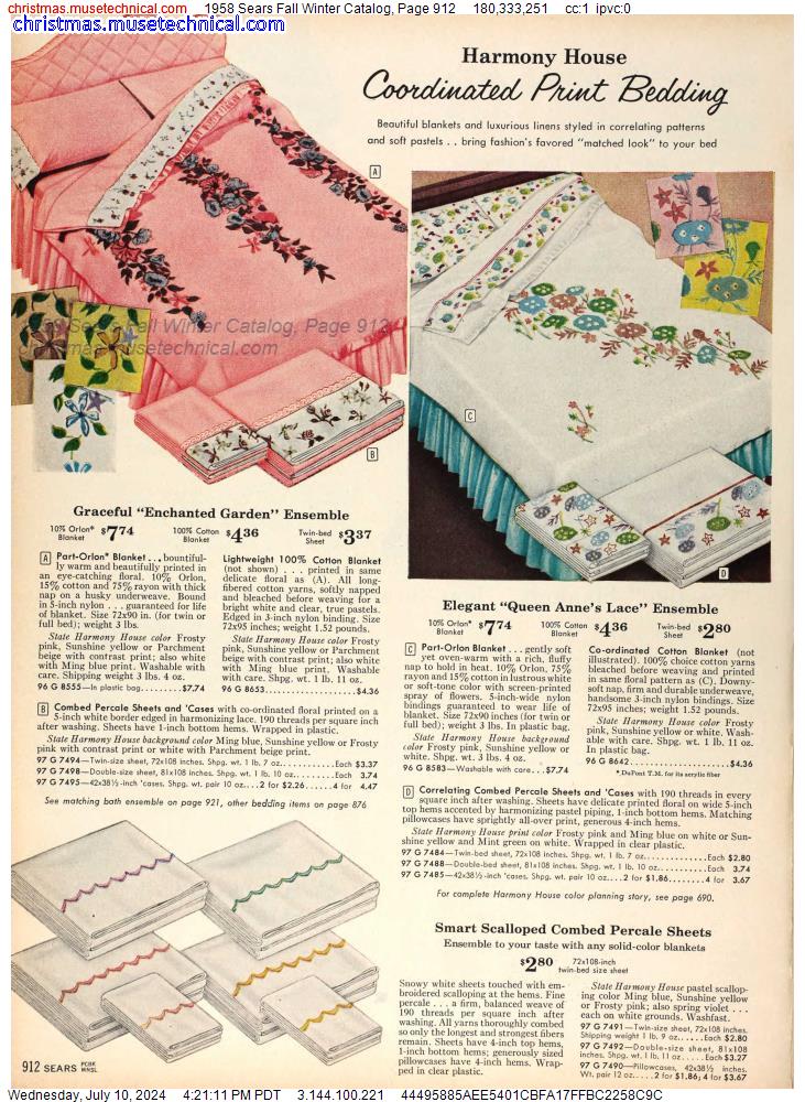1958 Sears Fall Winter Catalog, Page 912