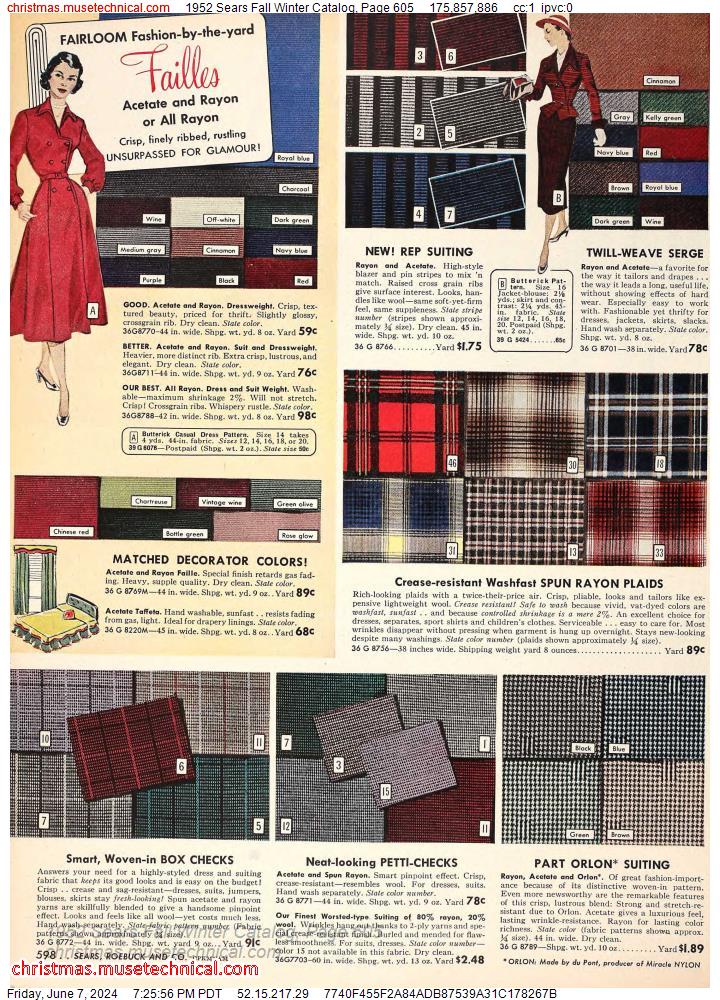 1952 Sears Fall Winter Catalog, Page 605