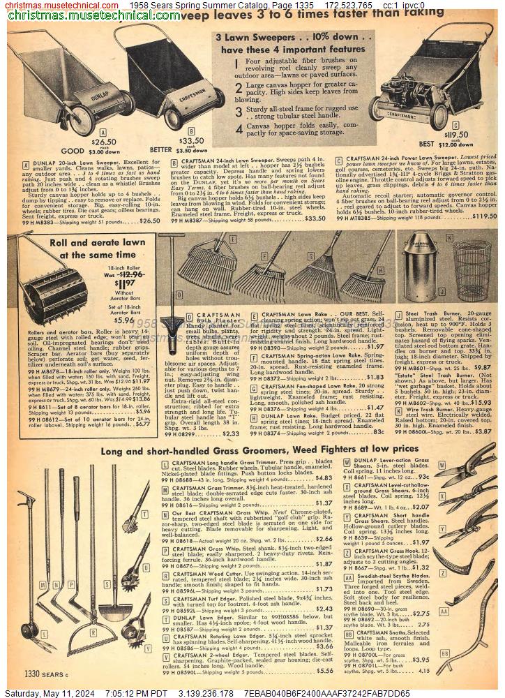 1958 Sears Spring Summer Catalog, Page 1335