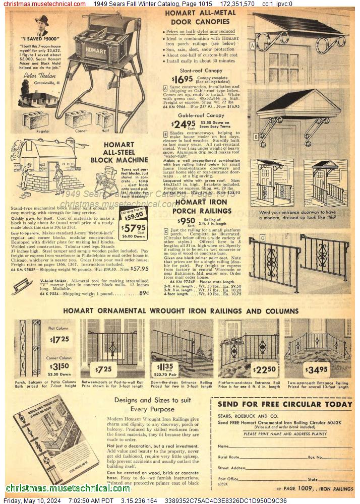 1949 Sears Fall Winter Catalog, Page 1015