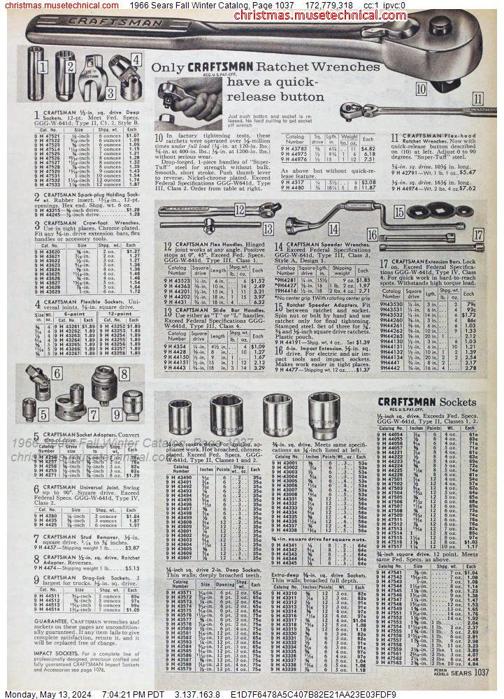 1966 Sears Fall Winter Catalog, Page 1037