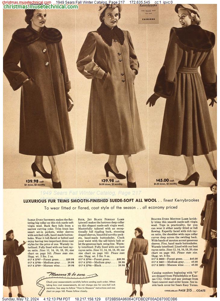 1949 Sears Fall Winter Catalog, Page 217