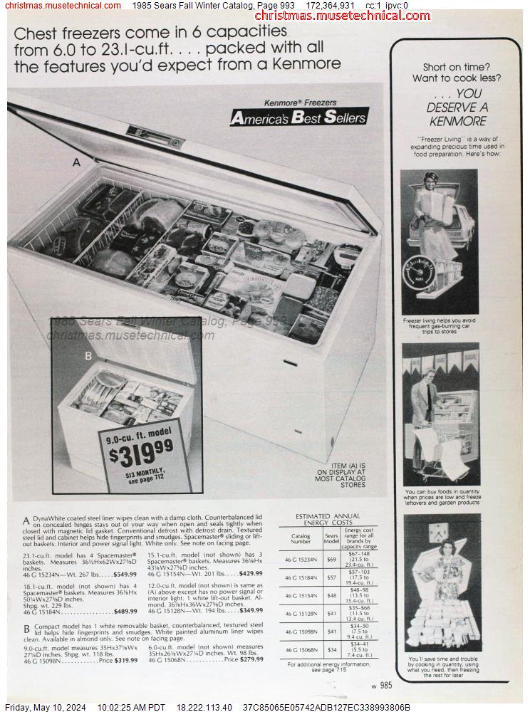 1985 Sears Fall Winter Catalog, Page 993