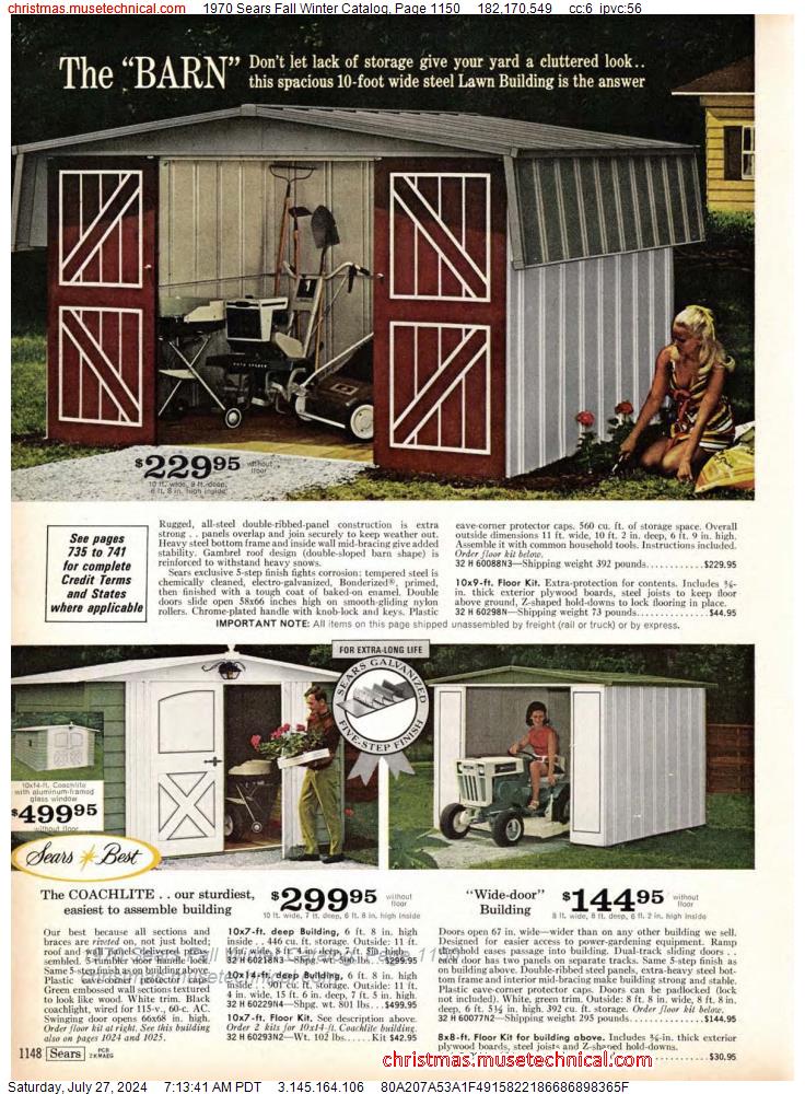 1970 Sears Fall Winter Catalog, Page 1150