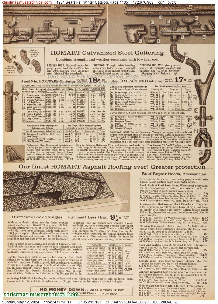 1961 Sears Fall Winter Catalog, Page 1105