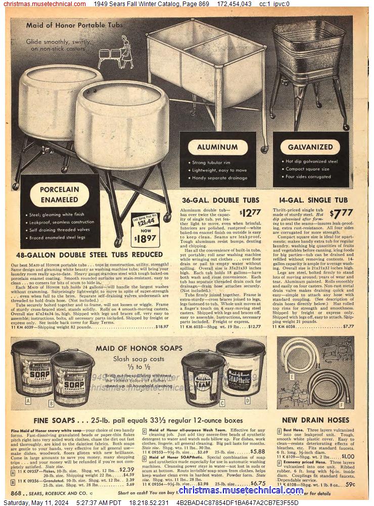 1949 Sears Fall Winter Catalog, Page 869