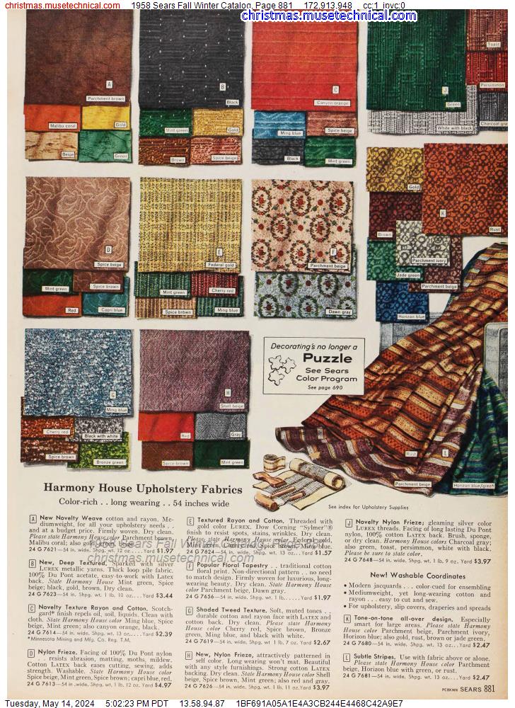 1958 Sears Fall Winter Catalog, Page 881