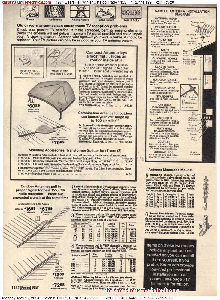 1974 Sears Fall Winter Catalog, Page 1152