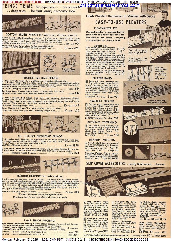 1955 Sears Fall Winter Catalog, Page 825