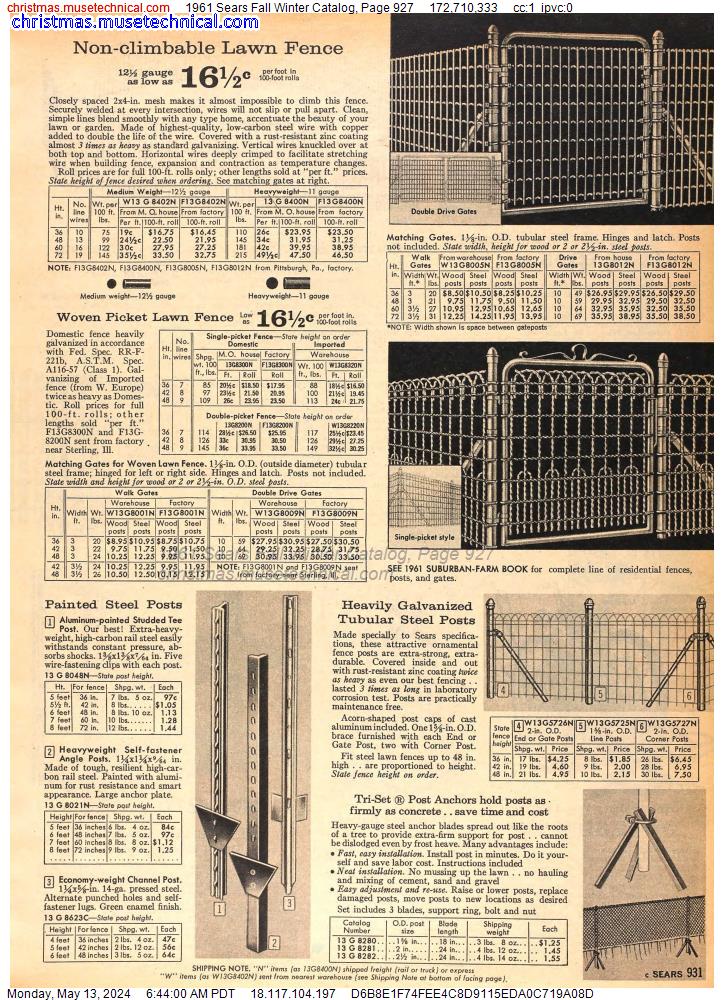 1961 Sears Fall Winter Catalog, Page 927