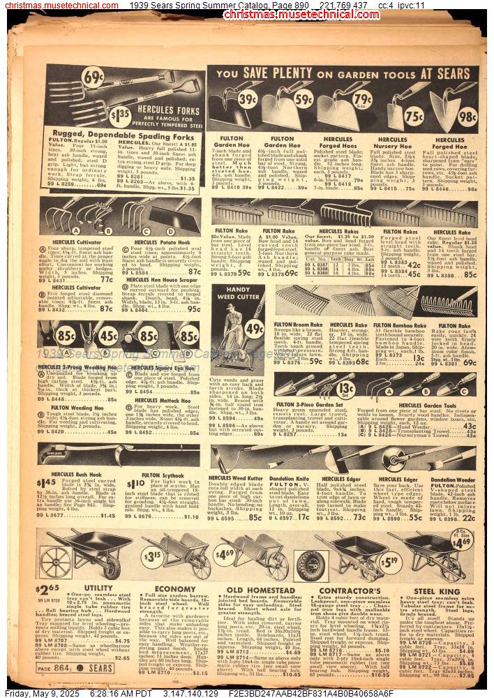 1939 Sears Spring Summer Catalog, Page 890