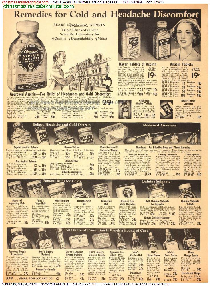 1940 Sears Fall Winter Catalog, Page 606